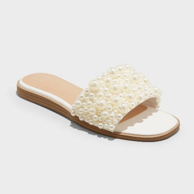 Women's Jasmine Pearl Slide Sandals with Memory Foam Insole - A New Day™ Cream 9.5 | Target