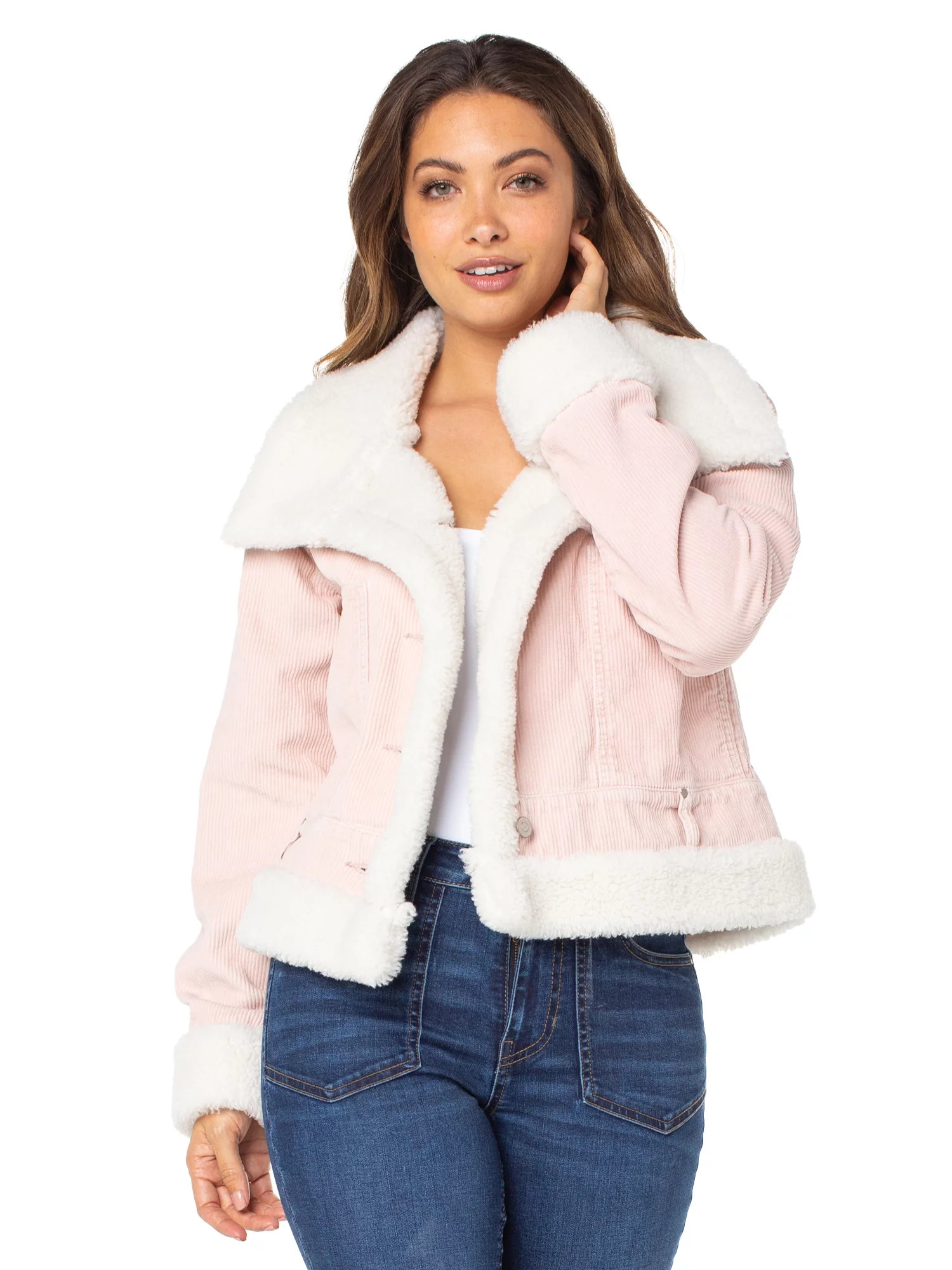 Celebrity Pink Women's Faux Sherpa Jacket, Sizes XS-3X | Walmart (US)