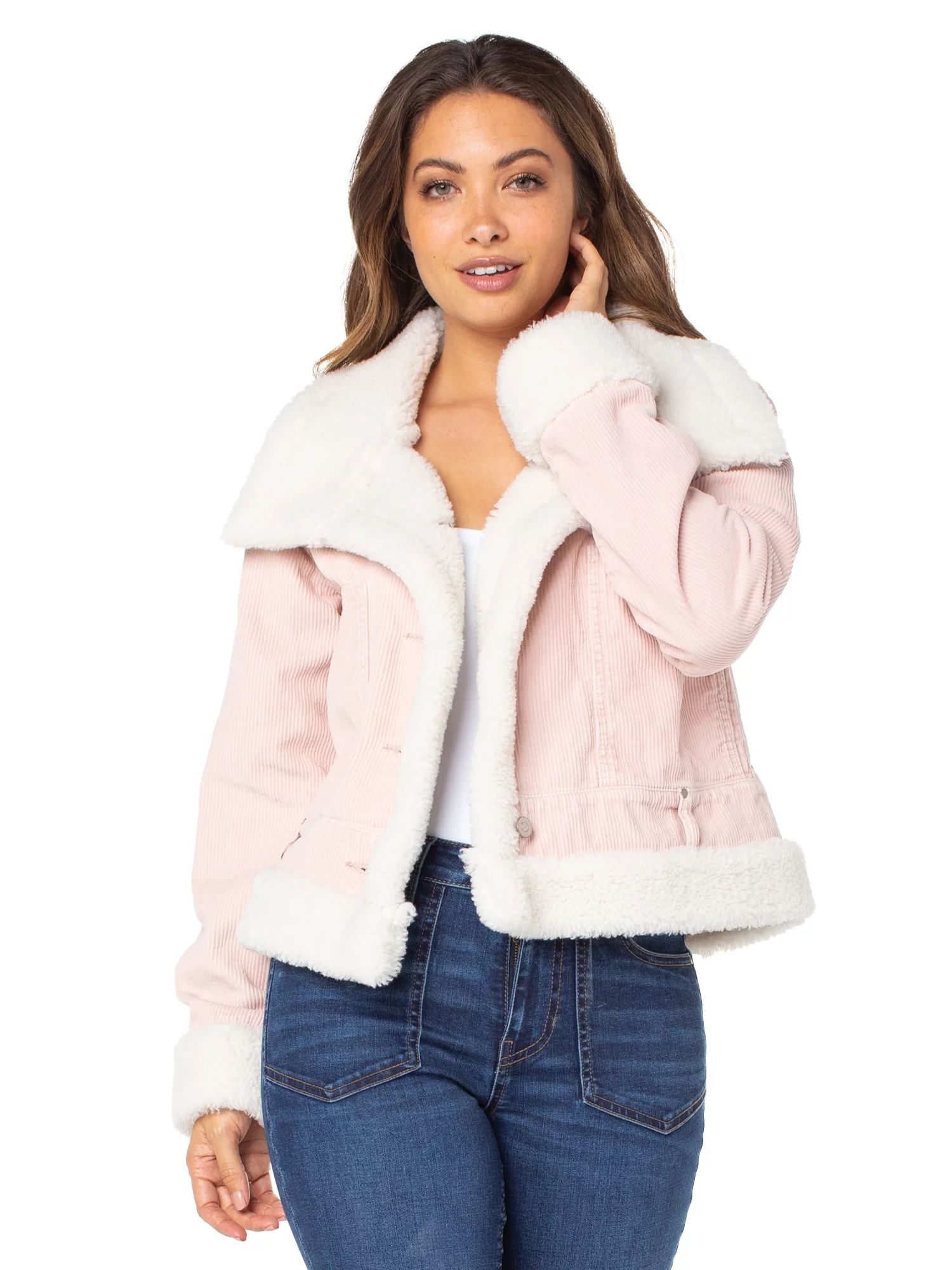 Celebrity Pink Women's Faux Sherpa Jacket, Sizes XS-3X - Walmart.com | Walmart (US)