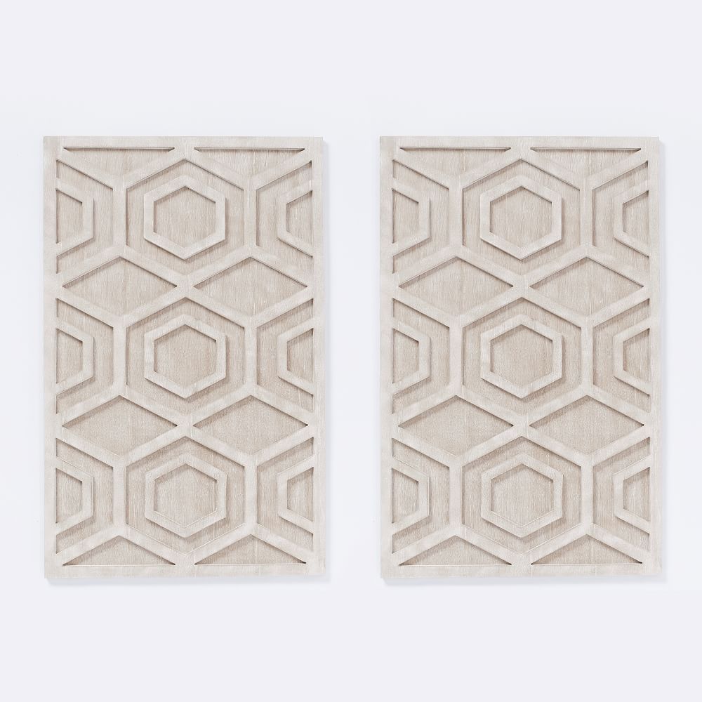 Graphic Wood Wall Art - Whitewashed (Hexagon) | West Elm (US)
