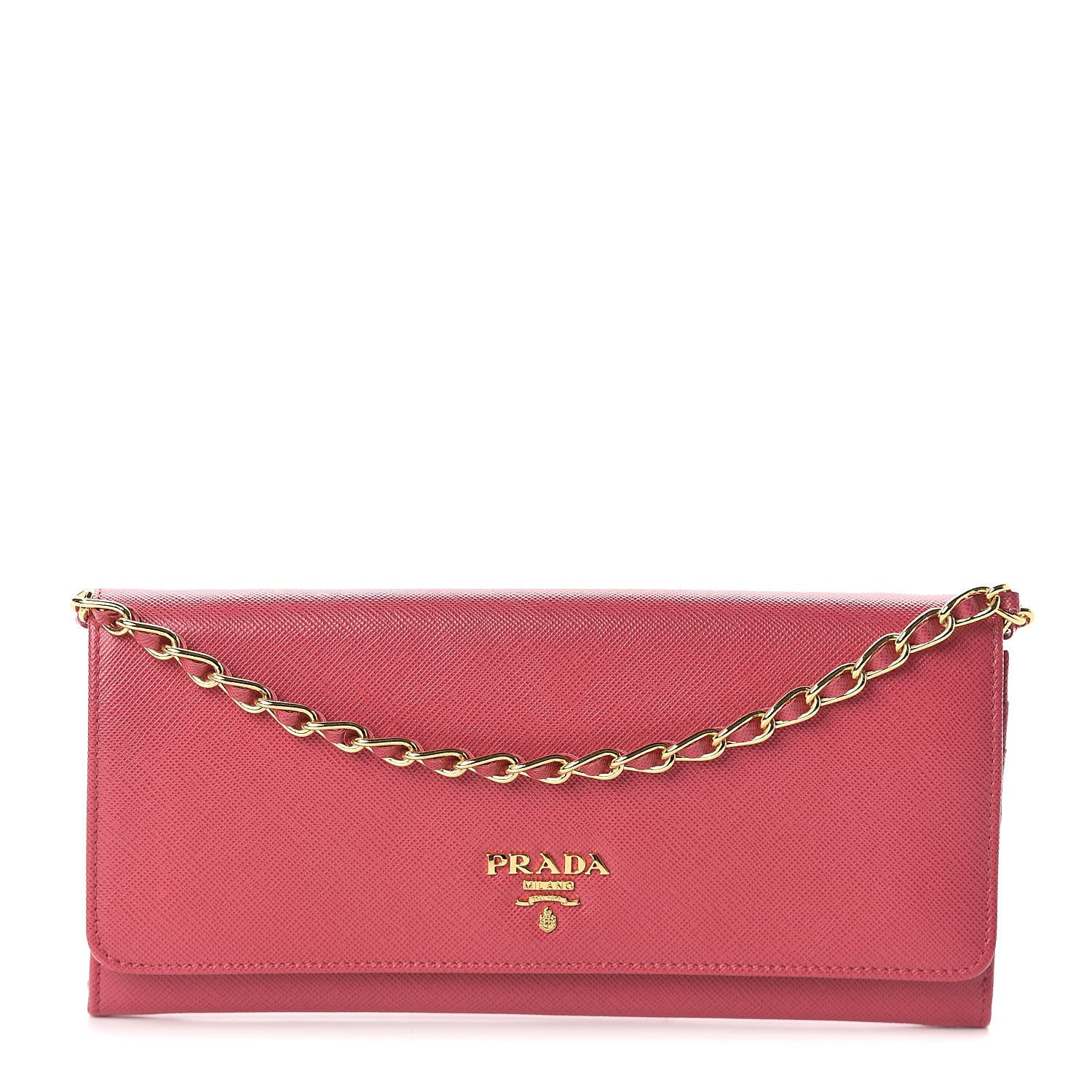 PRADA Saffiano Metal Oro Chain Wallet Tamaris | FASHIONPHILE | Fashionphile