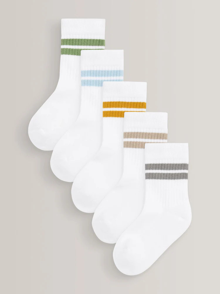 Buy White/Neutrals Cushioned Footbed Cotton Rich Ribbed Tipped Socks 5 Pack from Next USA | Next US