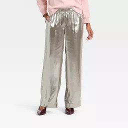 Women's Metallic Foil Pull-On Pants - A New Day™ Silver XS | Target