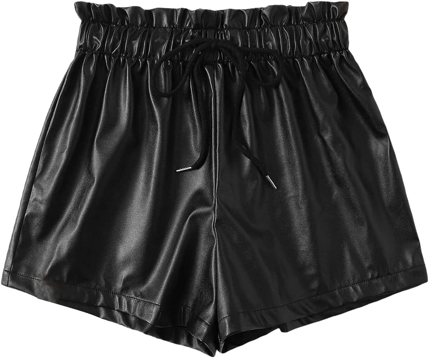 Floerns Women's Elastic Drawstring Paperbag Waist PU Leather Casual Shorts | Amazon (US)