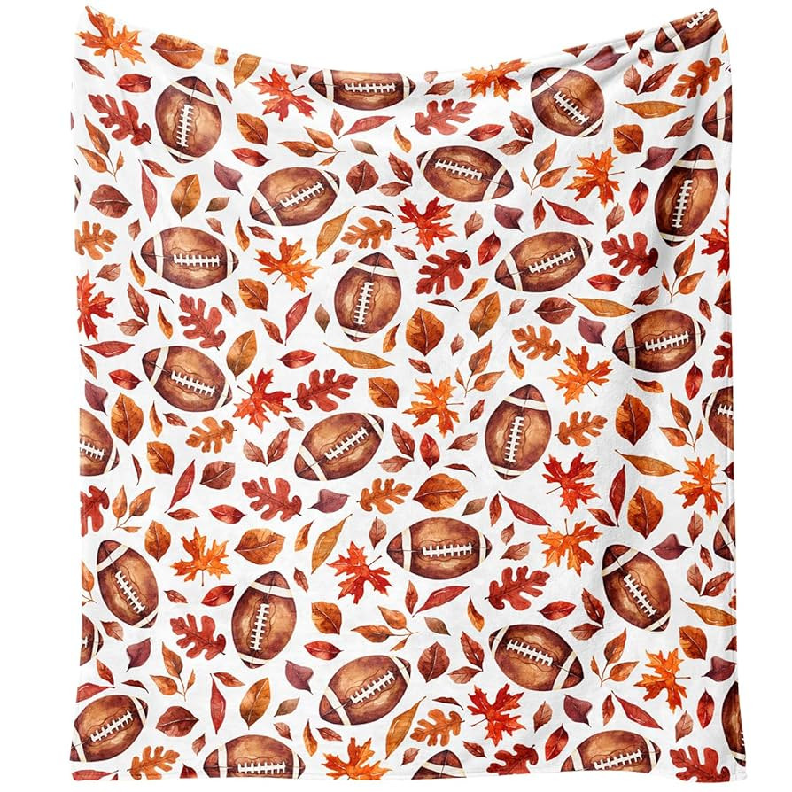 Fall Thanksgiving Blankets,Football with Maple Leaves Farmhouse Blanket Throw,Thanksgiving Fall F... | Amazon (US)