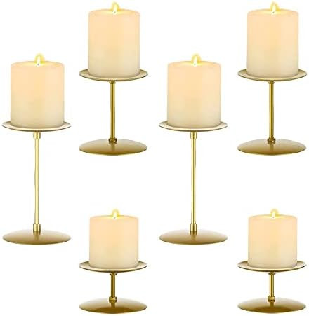 Golden Cylindrical Candle Holder Set (6 Piece Set) Metal Candle Holder Holder, Used for Table Decora | Amazon (US)