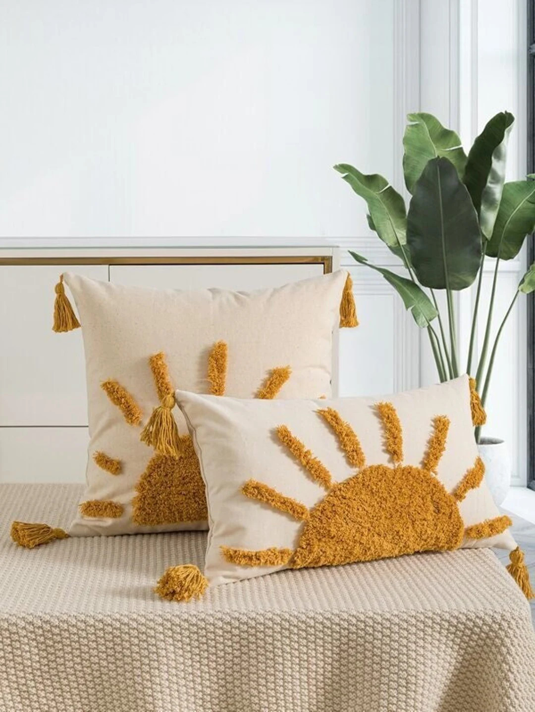 Tufted Sun Ray Beam Textured and Tassel Decorative Square - Etsy | Etsy (US)