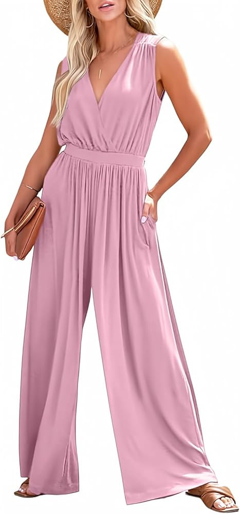 Dokotoo Sleeveless Jumpsuit Wrapped V Neck Elegant for Womens Dressy Casual 2025 One Piece Romper... | Amazon (US)