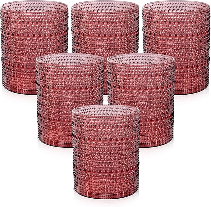 18PCS Plastic Hobnail Drinking Glasses - 14 Oz Burgundy Vintage Glasses Mixed Drinkware Sets - Di... | Amazon (US)