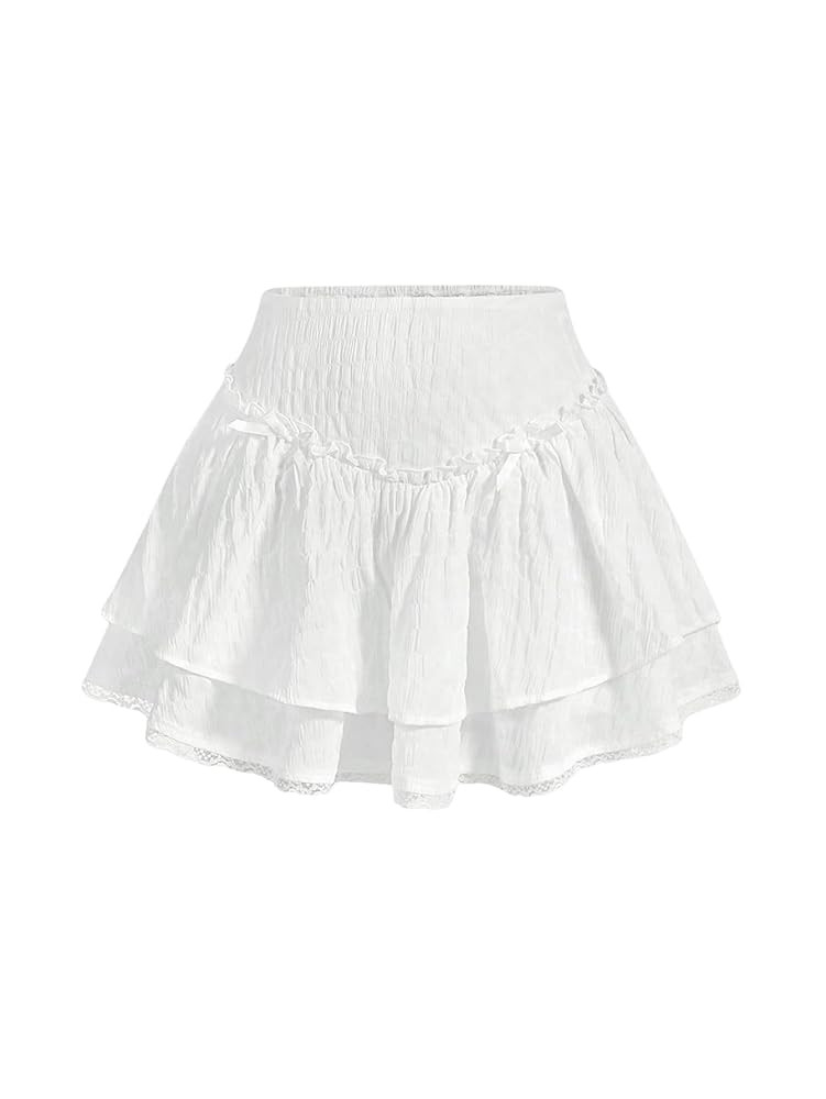 SweatyRocks Women's High Waist Tiered Ruffle Lace Trim Mini Skirts | Amazon (US)