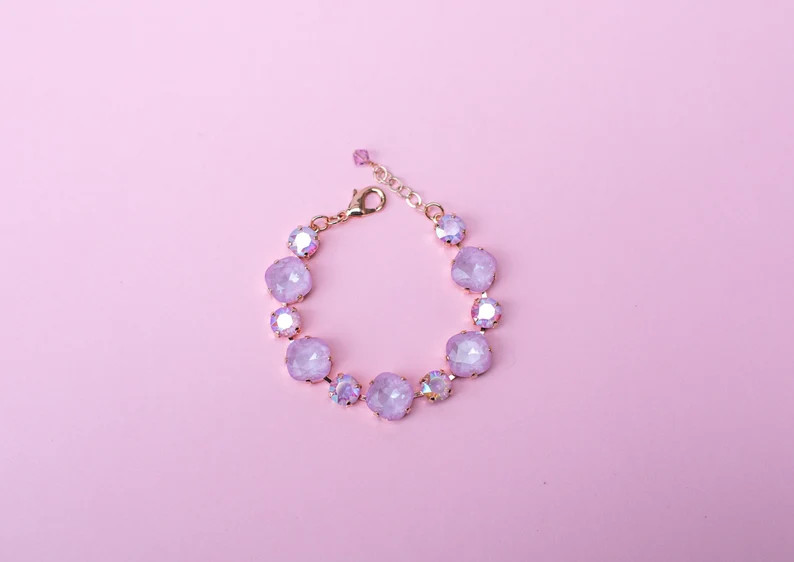 12/8mm Cushion Cut Freesia Twinkle/freesia AB Bracelet - Etsy Dominican Republic | Etsy (US)