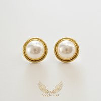 Sterling Silver Vintage Inspired Pearl Stud Earrings; Gold Plated Studs; Wedding Statement Earrings | Etsy (US)
