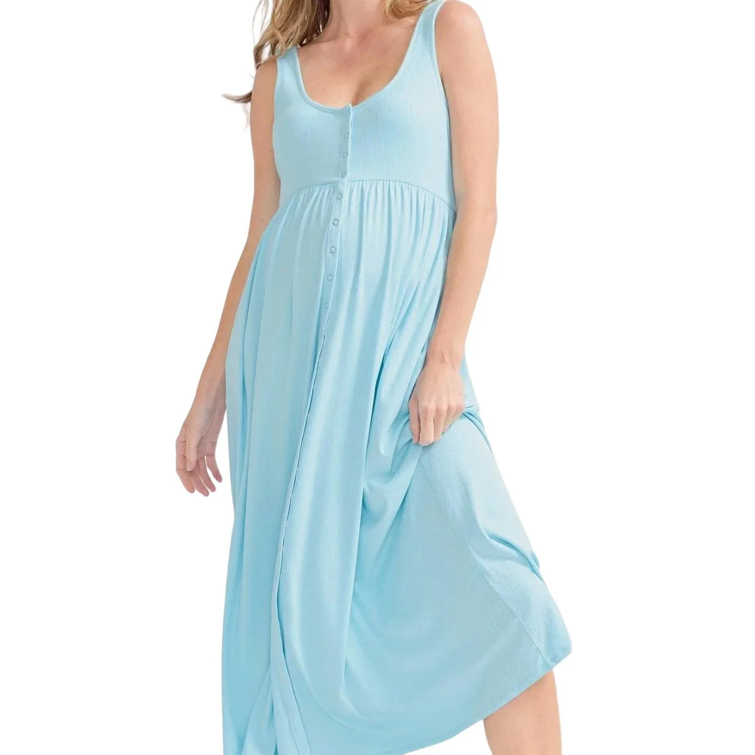 The Softest Rib Nursing Tank Dress In Wave | Shop Simon