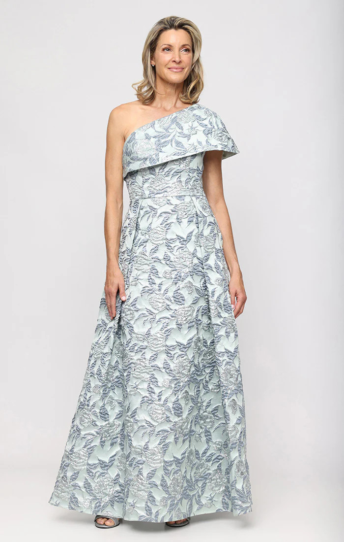 One Shoulder Jacquard Gown | Alex Evenings