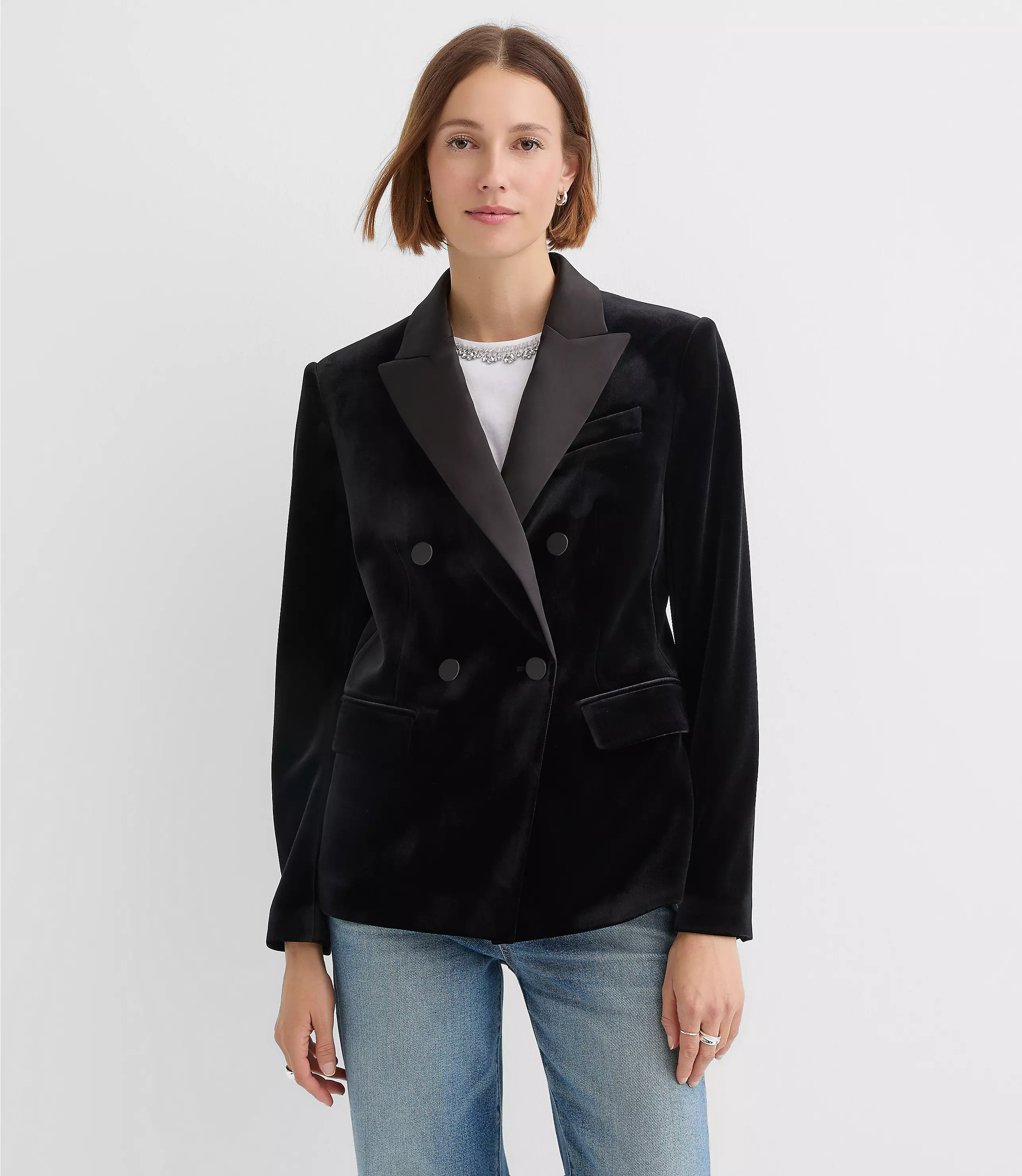 Tall Satin Trim Velvet Tuxedo Blazer | LOFT
