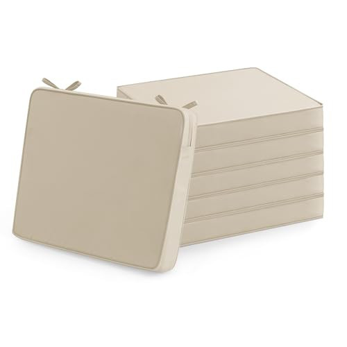 Outdoor Chair Cushions Set of 6: Waterproof & Fade Resistant Seat Cushion for Patio Furniture - 18.5 x 16 x 2 Inch Chair Pads with Ties and Hidden Zipper - Patio Chair Cushion Replacement, Beige | Amazon (US)
