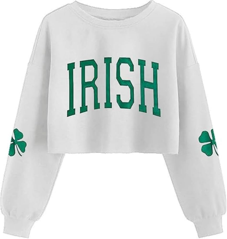 Women's St. Patrick's Day Crop Sweatshirt Funny Lucky Shamrock Graphic Lantern Long Sleeve Pullov... | Amazon (US)