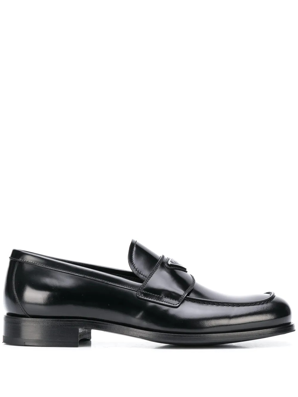 Prada Logo Plaque Loafers - Farfetch | Farfetch Global