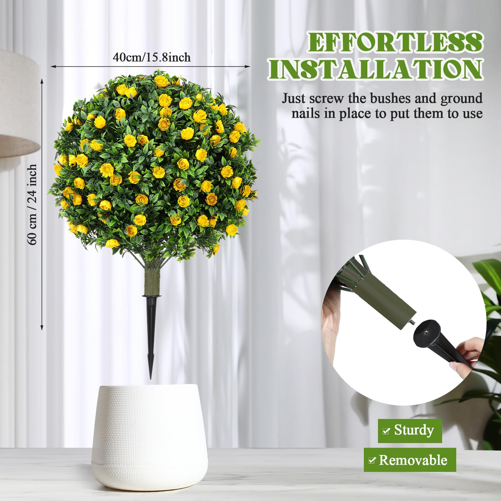 24 Artificial Topiary Ball Trees with Flowers Set of 2,Outdoor Fake Topiary with Ground Spike,UV ... | Amazon (US)