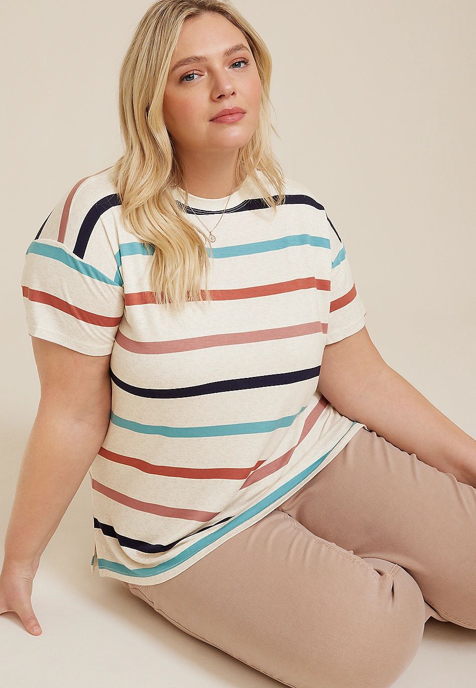 Plus Size 24/7 Dawson Striped Crew Neck Tee | Maurices