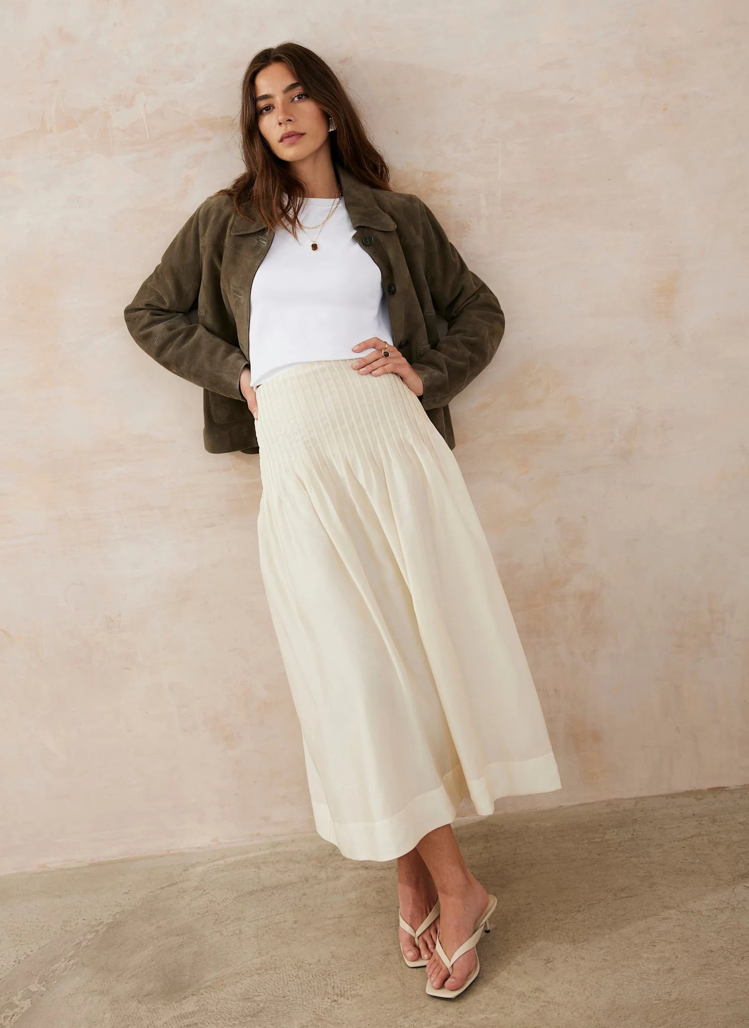 Cream Pintuck Maxi Skirt | Mint Velvet
