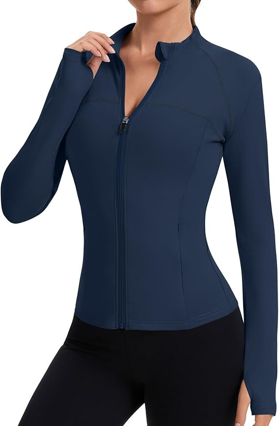 Rapbin Women's Full Zip Workout jackets Runing Slim Fit Athletic Tops With Thumb Holes | Amazon (US)