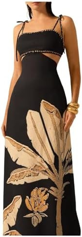 SOLY HUX Women's Summer Maxi Dress Boho Print Tie Shoulder Spaghetti Strap Cut Out Tie Back Cami ... | Amazon (US)