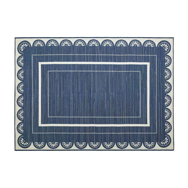 Better Homes and Garden Scallop 5' x 7' Navy and Cream Outdoor Rug | Walmart (US)