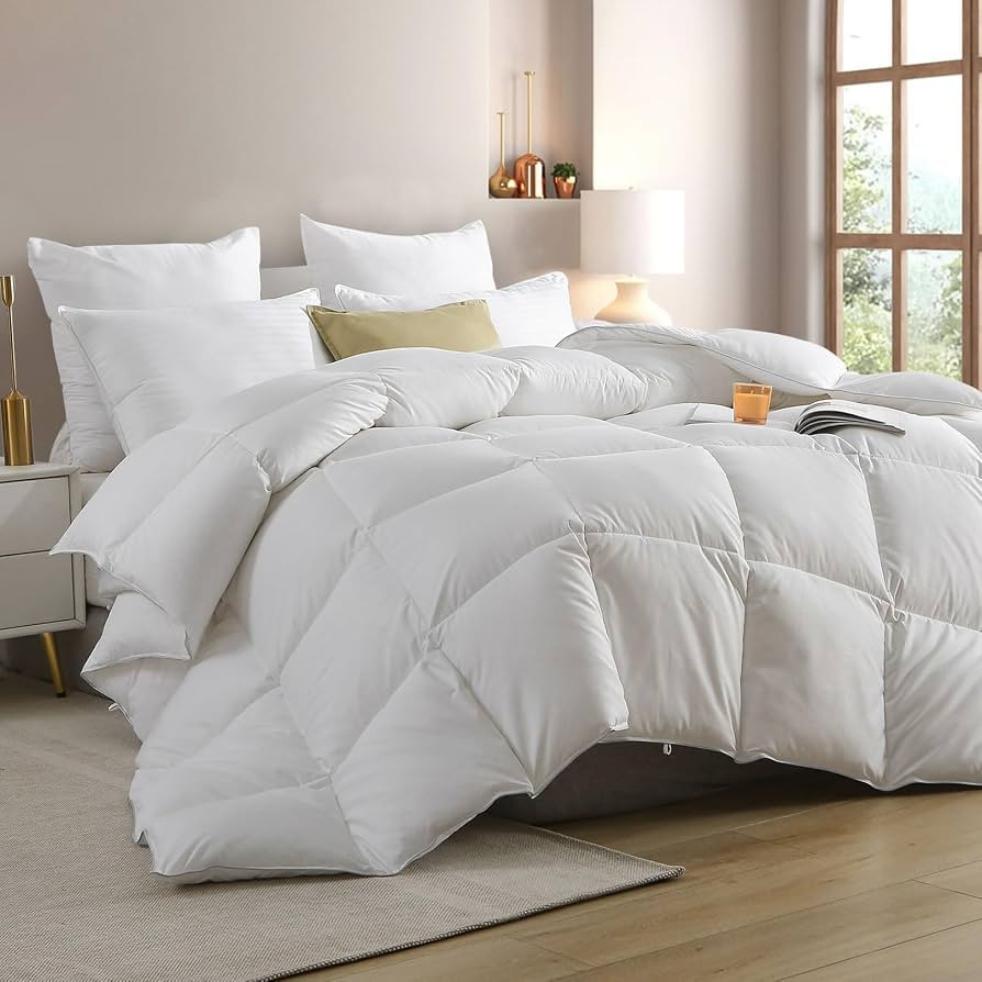 Hotel Luxury All Season Feather Down Comforter King Size, Silky Soft Egyptian Cotton Blend Cover,... | Amazon (US)