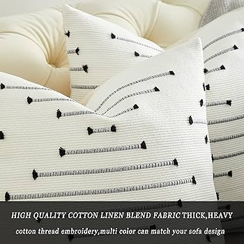 GIGIZAZA Black Boho Pillow Covers 18x18,Set of 2,Cotton Linen Decorative Throw Pillow Covers for ... | Amazon (US)