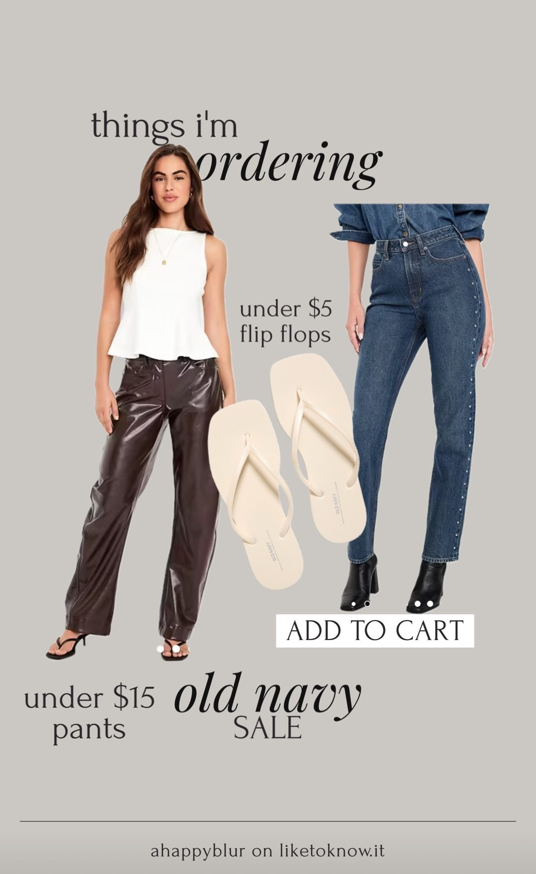 old navy pants under $15 & flip flops under $5 currently on sale!! 

#LTKSaleAlert