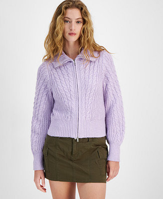 Juniors' Cable-Knit Zip-Front Sweater | Macy's