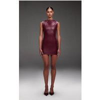 Burgundy Faux Leather High Neck Ruched Mini Dress | PrettyLittleThing US