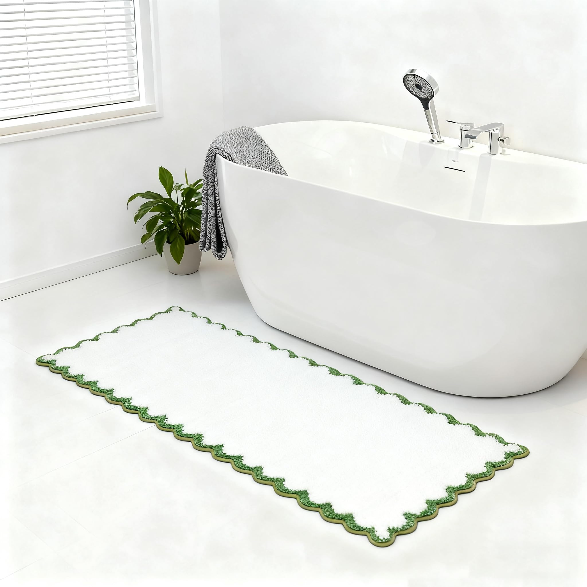 ORTIGIA Long Cute Scalloped Bathroom Rugs Runner, Fun Green Plush Microfiber Scallop Bath Mats No... | Amazon (US)