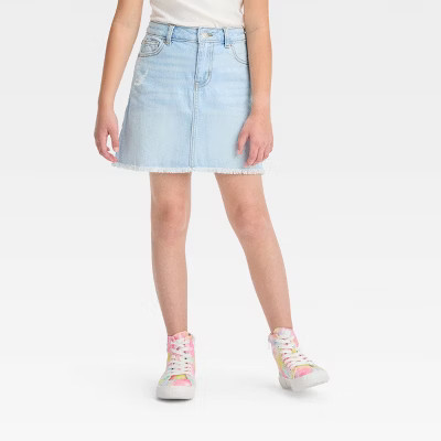 Girls' High-Rise Destructed Jean Skirt - Cat & Jack™ Light Wash | Target