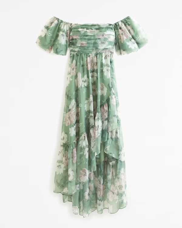 Women's Emerson Off-The-Shoulder Drama Organza Maxi Dress | Women's Clearance | Abercrombie.com | Abercrombie & Fitch (US)