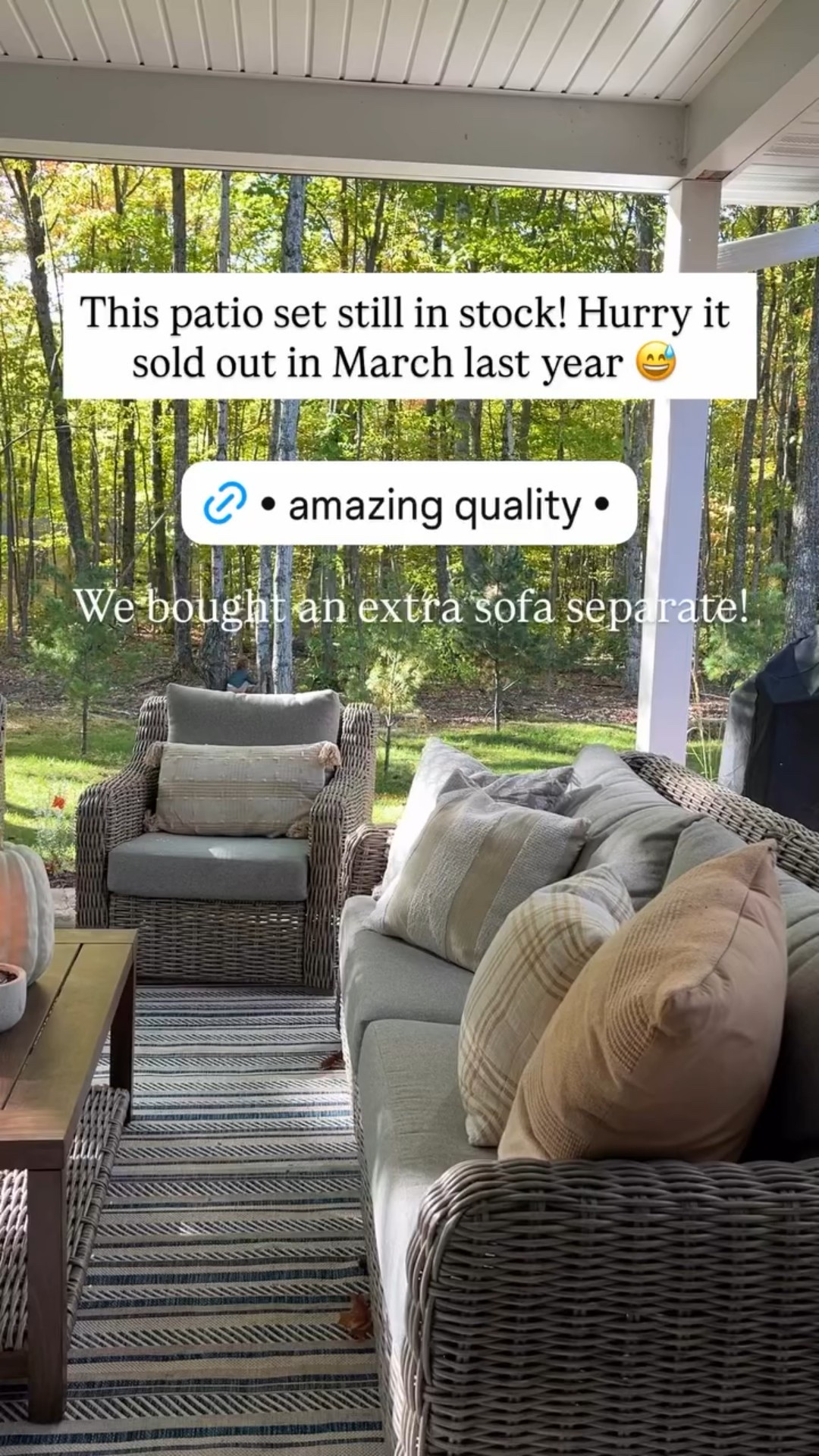 This patio set still in stock! Hurry it sold out in March last year 😅 We bought an extra sofa separate!
