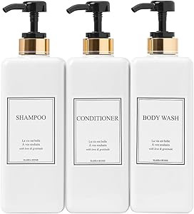 Modern Gold Design Pump Bottle Set 27 oz Refillable Shampoo and Conditioner Dispenser Empty Showe... | Amazon (US)