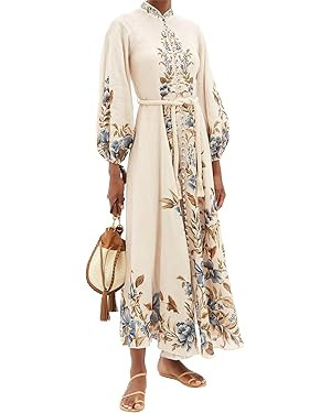 Floral Dress for Women Long Sleeve Midi Dress Classy Button Down Dress for Women Fall Midi Dress ... | Amazon (US)