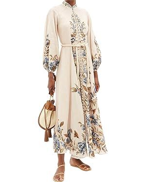 Floral Dress for Women Long Sleeve Midi Dress Classy Button Down Dress for Women Fall Midi Dress ... | Amazon (US)