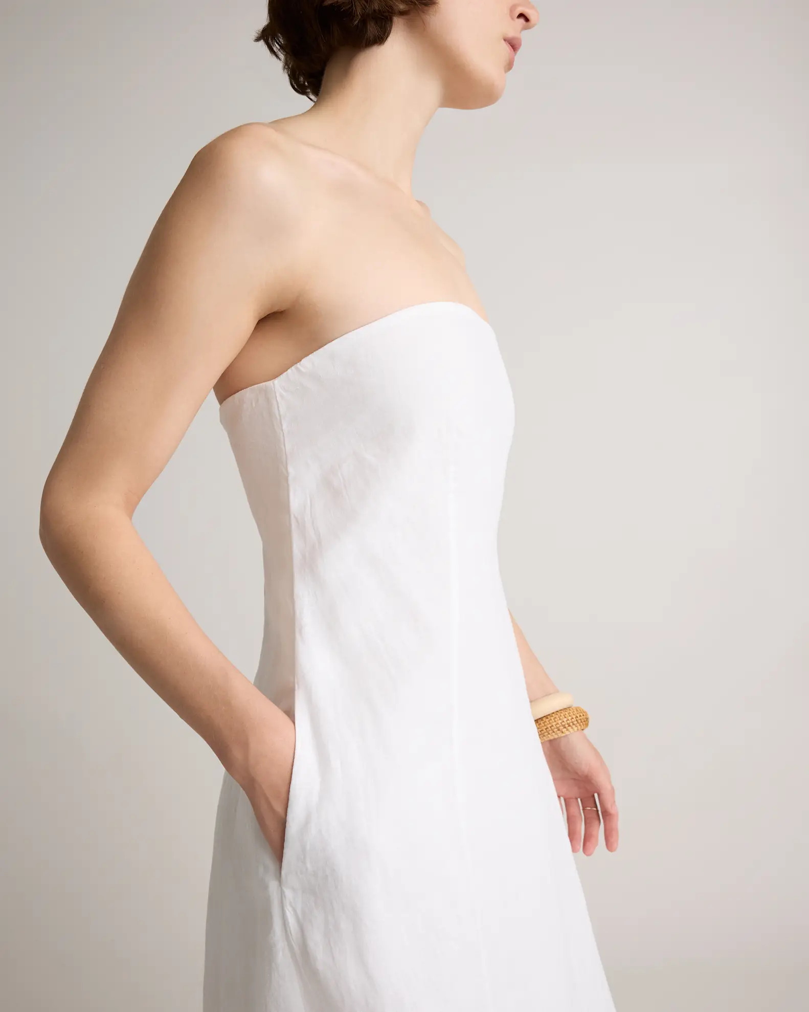 White 100% European Linen Strapless Maxi Dress | Quince