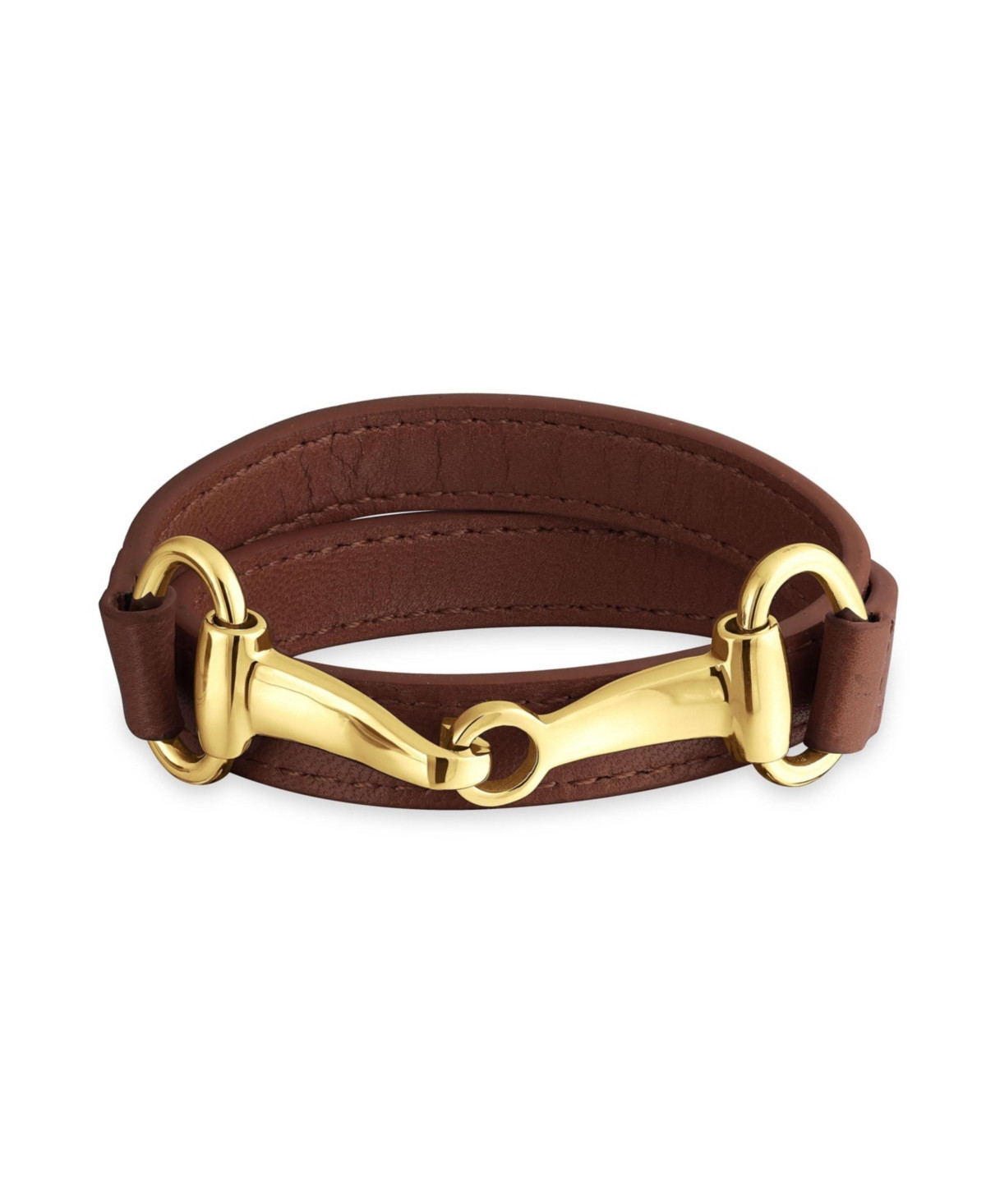 Bling Jewelry Fashion Leather Equestrian Snaffle Horse Bit Double Layer Wrap Bracelet Silver Tone Stainless Steel - Brown | Macy's