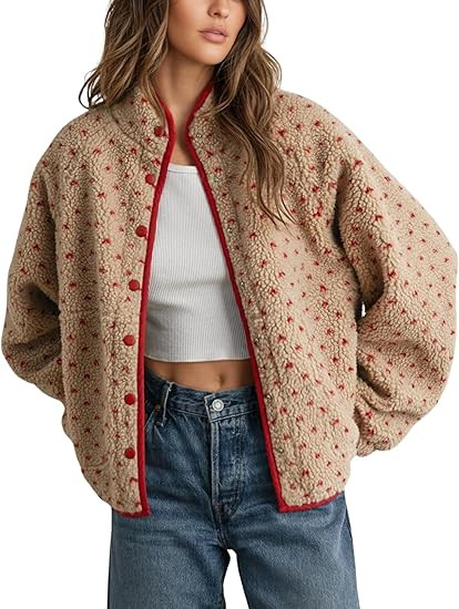 Meyhad Women's Fleece Jacket Button Down Lapel Collar Sherpa Jackets Long Sleeve Contrast Quilted... | Amazon (US)