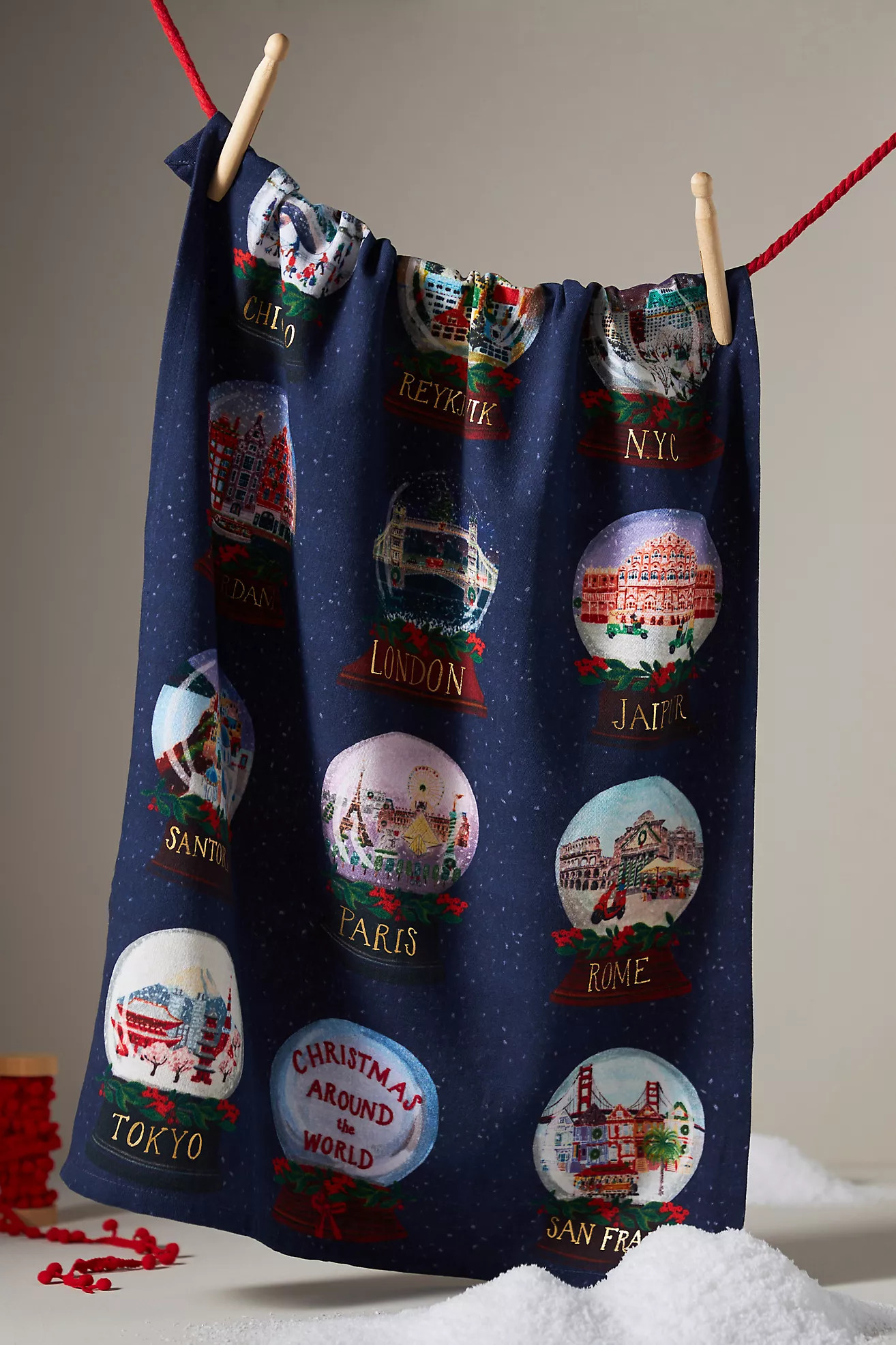 Travel Snow Globes Cotton Christmas Tea Towel | Anthropologie (UK)