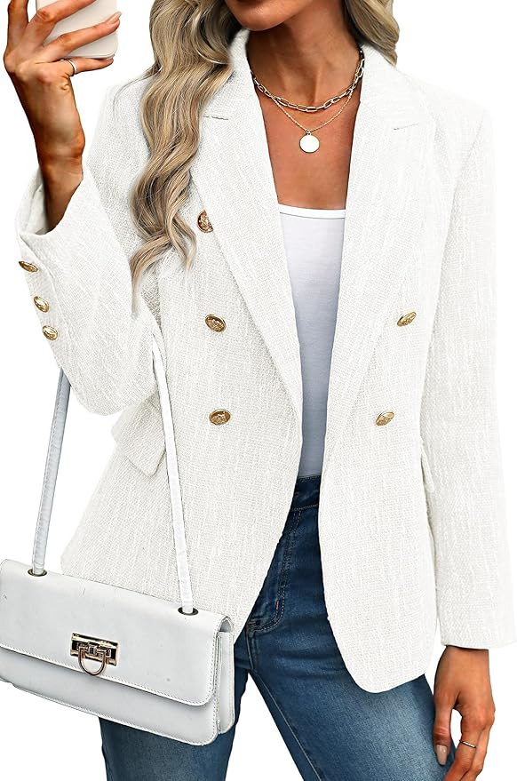 ELLEVEN Women's Tweed Blazers Business Casual - Long Sleeve Double Breasted Jackets Open Front Wo... | Amazon (US)