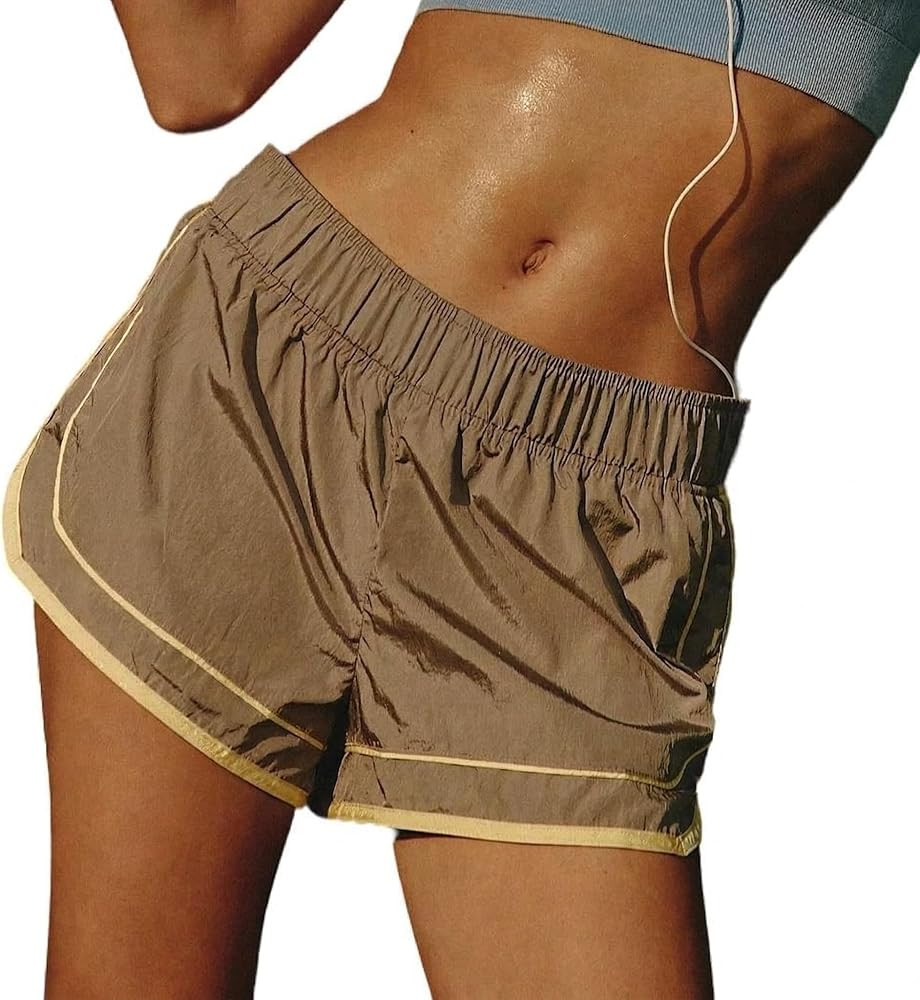 Women's Athletic Dolphin Shorts Mid-Rise Running Workout Shorts Built-in Briefs Woven Casual Spor... | Amazon (US)