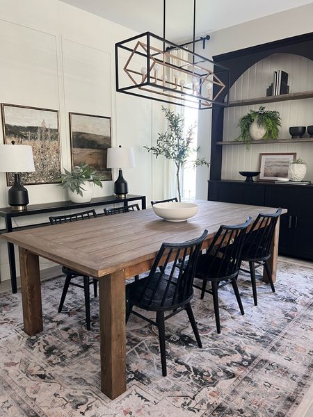 Current dining room views! My dining table was custom made by a local woodworker. I have a similiar one from Wayfair linked here. 
Dining room inspiration, summer decor 