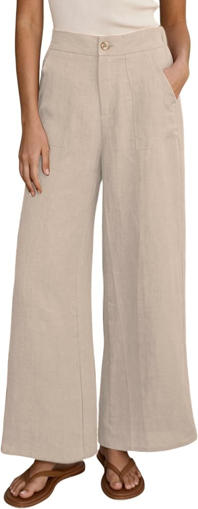 Athlisan Womens Linen Wide Leg Pants High Waisted Palazzo Trousers Summer Dress Pants with Pocket... | Amazon (US)