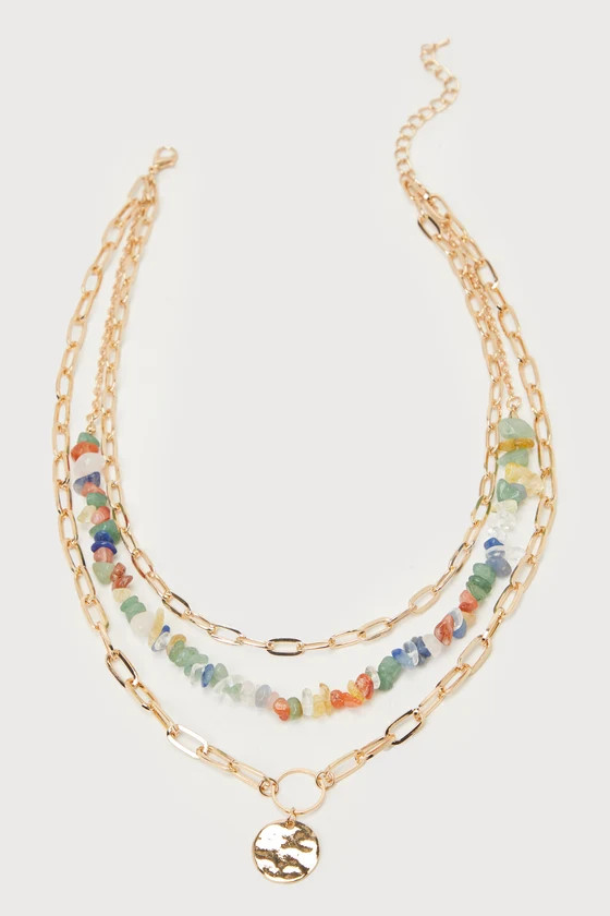 Radiant Achievement Gold Multi Stone Layered Chain Necklace | Lulus