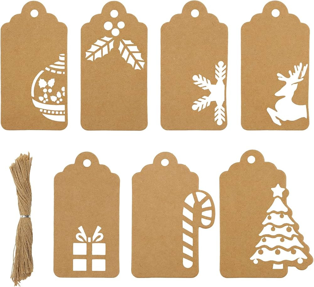 Koogel Christmas Hollow-Out Gift Tags,140 pcs Kraft Paper Tags,Kraft Paper Christmas Gift Tags wi... | Amazon (US)
